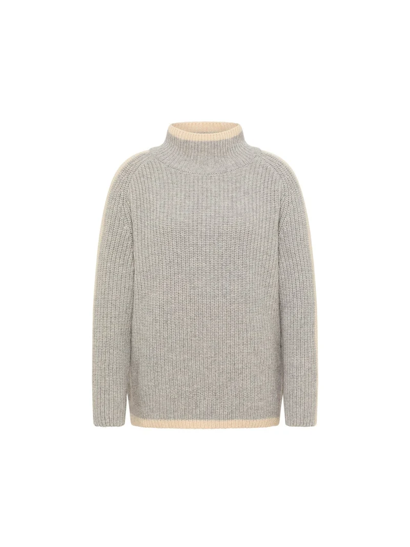 Pullover in Rippoptik Grey Melange/Offwhite