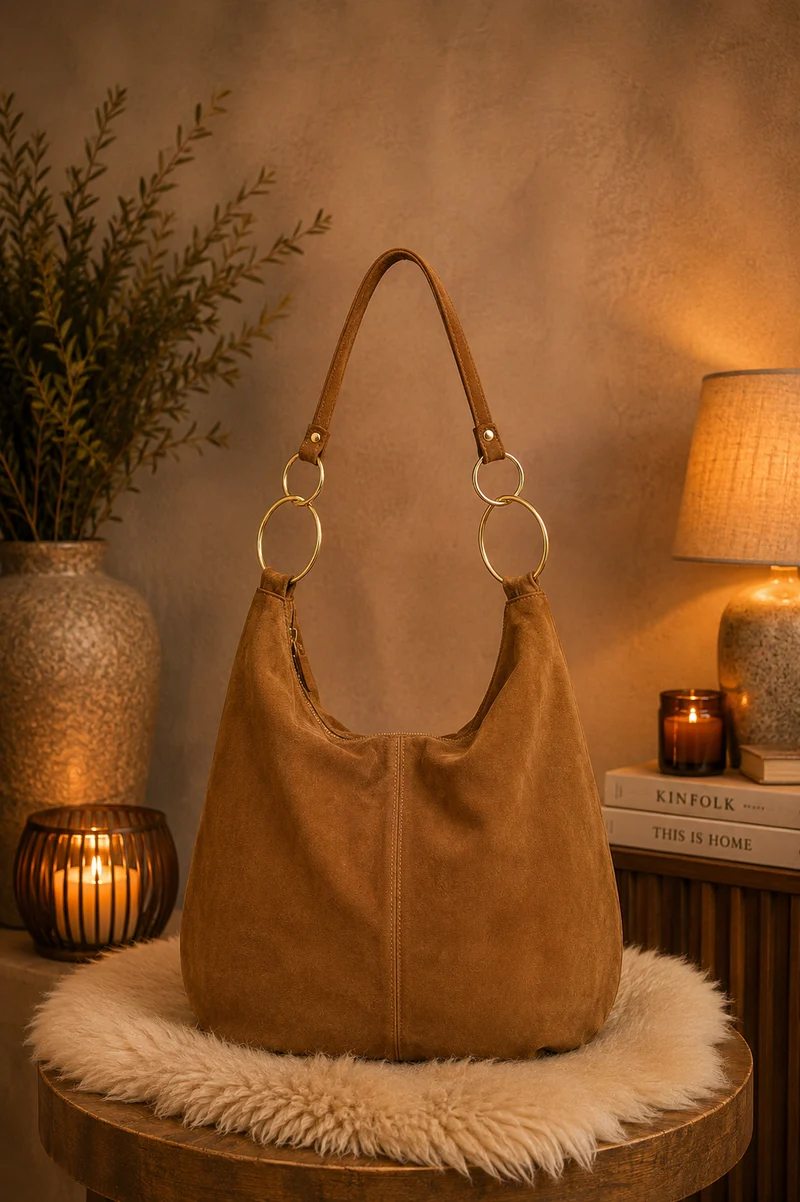 Echtledertasche mit aufwendigen Details - camel