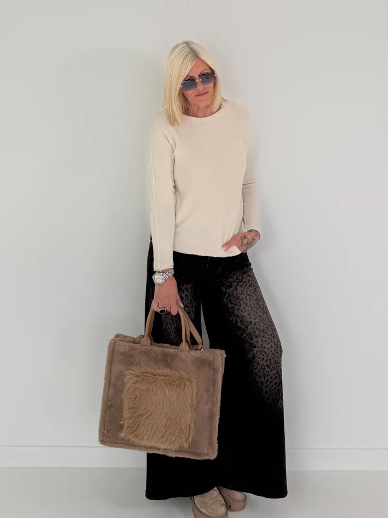 Stylische Felltasche - beige