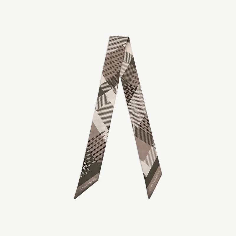 Silk Skinny Scarf - Green Tartan
