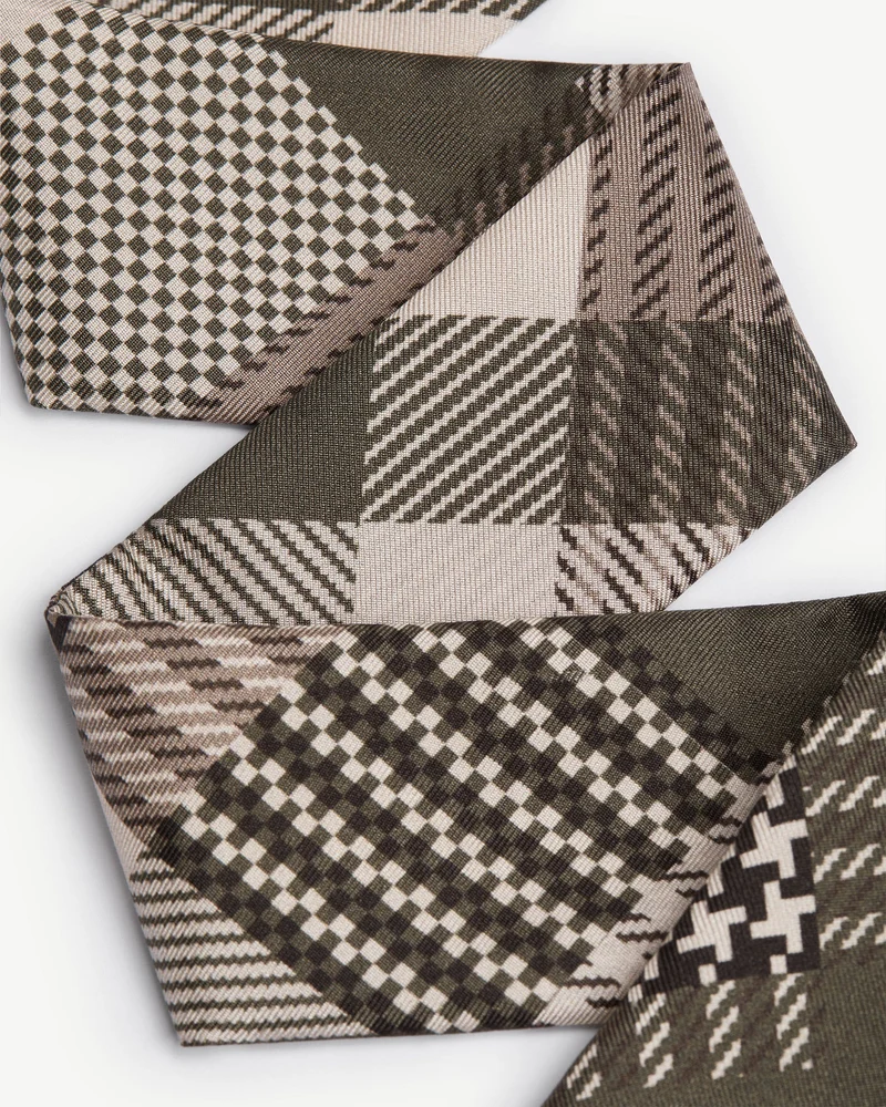 Silk Skinny Scarf - Green Tartan