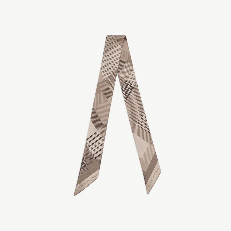 Silk Skinny Scarf - Oat Tartan