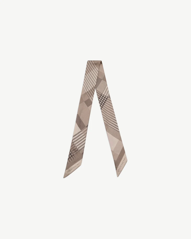 Silk Skinny Scarf - Oat Tartan