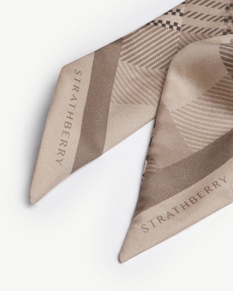 Silk Skinny Scarf - Oat Tartan