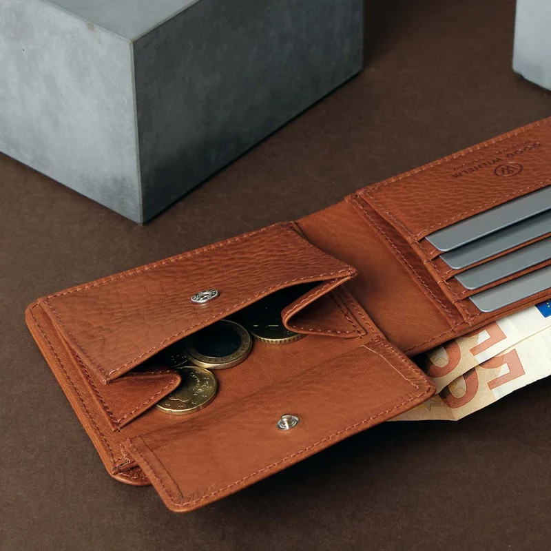 Klassisches Leder Portemonnaie RICHARD – Münz- und Scheinfach, RFID-Schutz