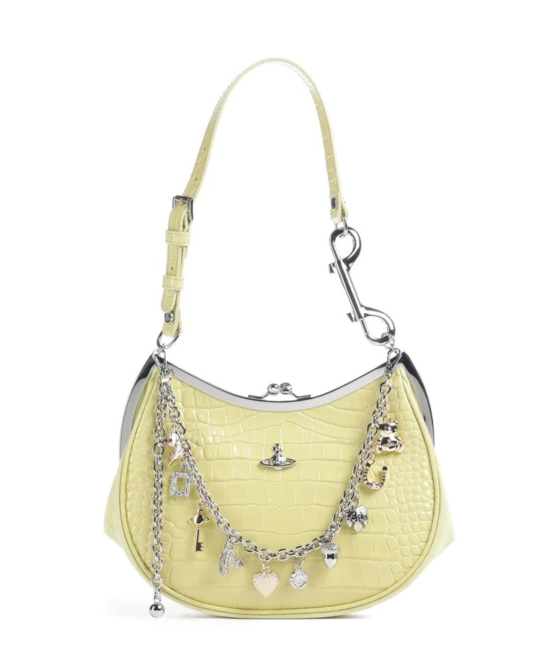 Vivienne Westwood Charm Frame Embossed Croc Schultertasche lime green