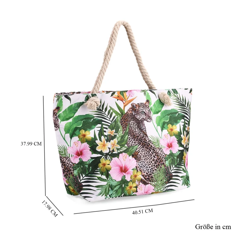 Leoparden- und Blätterdesign - Große Tragetasche mit Reißverschluss, Innentasche, ca. 40.5x 18 x38 cm