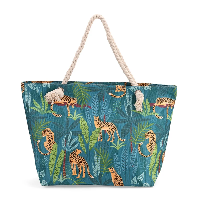 Leoparden- und Blätterdesign - Große Tragetasche mit Reißverschluss, Innentasche, ca. 40.5x 18 x38 cm