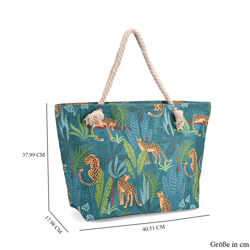 Leoparden- und Blätterdesign - Große Tragetasche mit Reißverschluss, Innentasche, ca. 40.5x 18 x38 cm