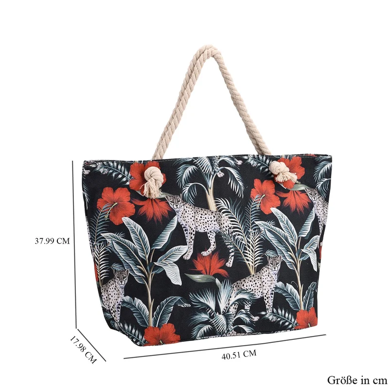Leoparden- und Blätterdesign - Große Tragetasche mit Reißverschluss, Innentasche, ca. 40.5x 18 x38 cm