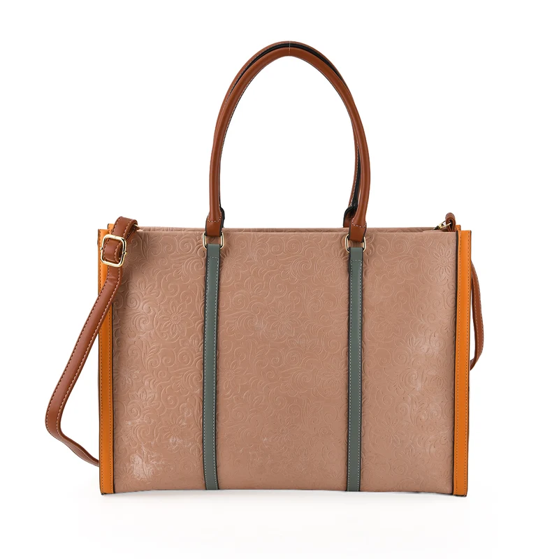 City-Shopper im Colourblock-Design aus Kunstleder mit Schulterriemen und Reißverschlussfächern, ca. 42 x 14 x 30 cm, Pfirsich