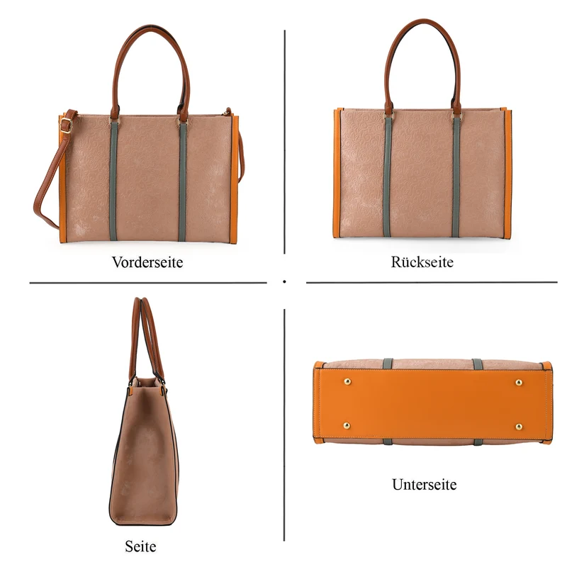 City-Shopper im Colourblock-Design aus Kunstleder mit Schulterriemen und Reißverschlussfächern, ca. 42 x 14 x 30 cm, Pfirsich
