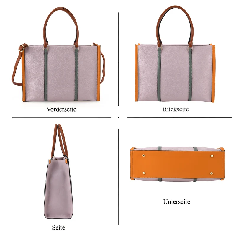 City-Shopper im Colourblock-Design aus Kunstleder mit Schulterriemen und Reißverschlussfächern, ca. 42 x 14 x 30 cm, Pfirsich