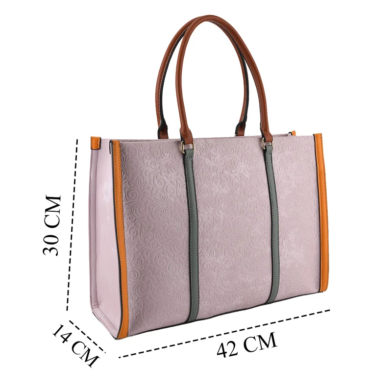 City-Shopper im Colourblock-Design aus Kunstleder mit Schulterriemen und Reißverschlussfächern, ca. 42 x 14 x 30 cm, Pfirsich