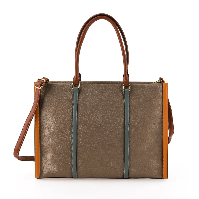 City-Shopper im Colourblock-Design aus Kunstleder mit Schulterriemen und Reißverschlussfächern, ca. 42 x 14 x 30 cm, Pfirsich