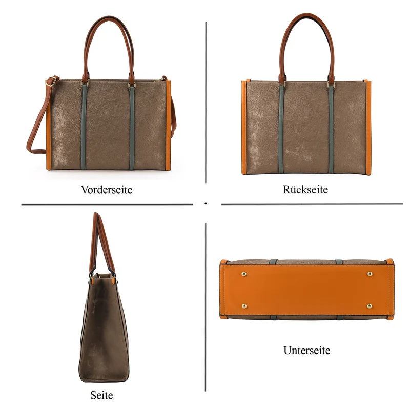 City-Shopper im Colourblock-Design aus Kunstleder mit Schulterriemen und Reißverschlussfächern, ca. 42 x 14 x 30 cm, Pfirsich