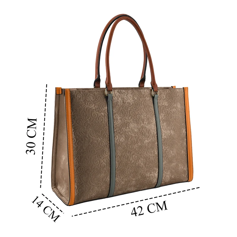 City-Shopper im Colourblock-Design aus Kunstleder mit Schulterriemen und Reißverschlussfächern, ca. 42 x 14 x 30 cm, Pfirsich