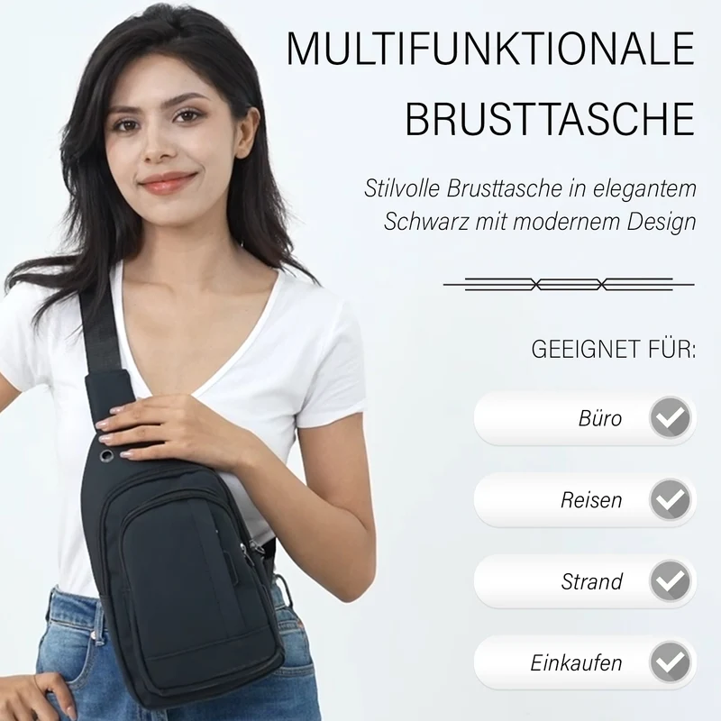 RFID Nylon-Slingbag mit Kopfhöreröffnung, 17x8x30,5 cm, Maße: 17x8x30,5 cm, Blau