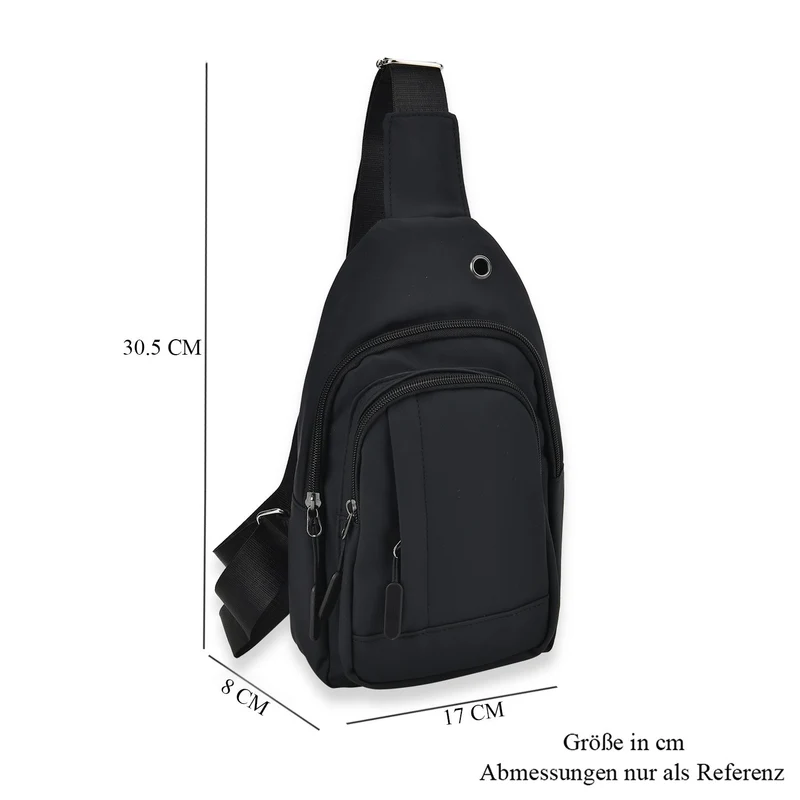 RFID Nylon-Slingbag mit Kopfhöreröffnung, 17x8x30,5 cm, Maße: 17x8x30,5 cm, Blau