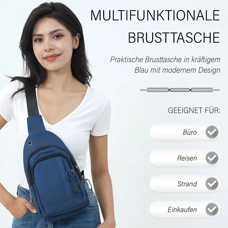 RFID Nylon-Slingbag mit Kopfhöreröffnung, 17x8x30,5 cm, Maße: 17x8x30,5 cm, Blau