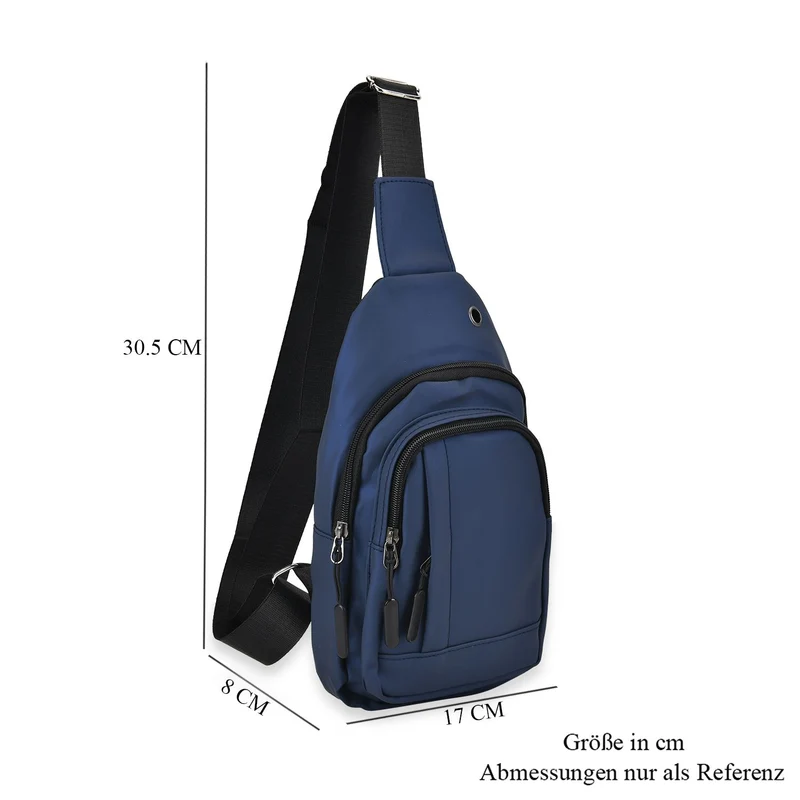 RFID Nylon-Slingbag mit Kopfhöreröffnung, 17x8x30,5 cm, Maße: 17x8x30,5 cm, Blau