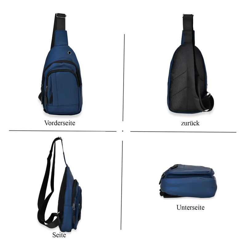 RFID Nylon-Slingbag mit Kopfhöreröffnung, 17x8x30,5 cm, Maße: 17x8x30,5 cm, Blau