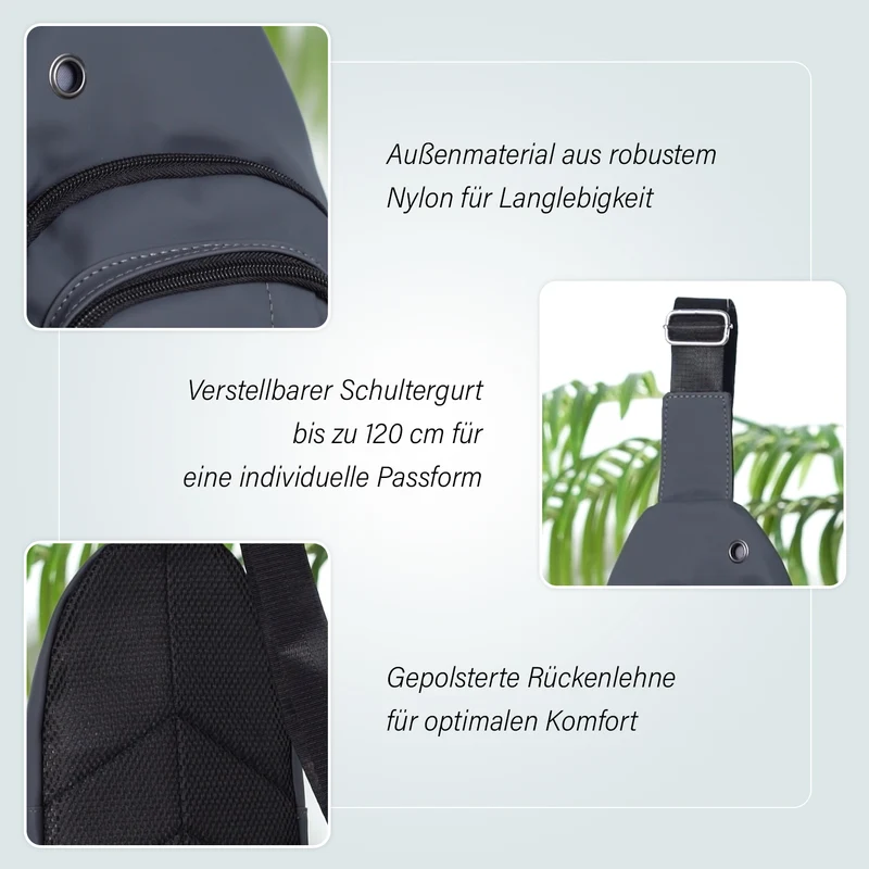 RFID Nylon-Slingbag mit Kopfhöreröffnung, 17x8x30,5 cm, Maße: 17x8x30,5 cm, Blau