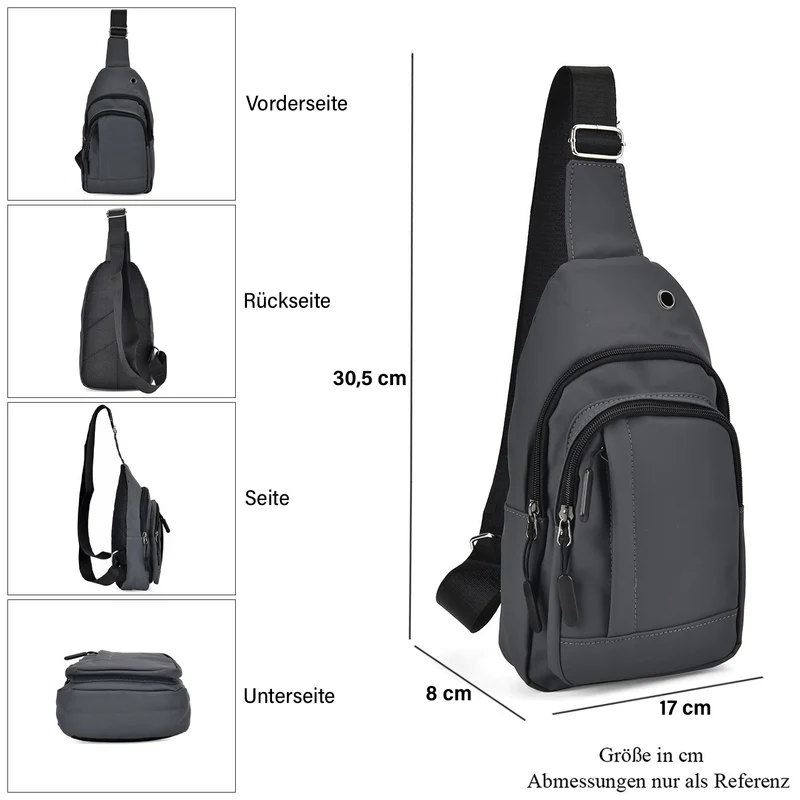 RFID Nylon-Slingbag mit Kopfhöreröffnung, 17x8x30,5 cm, Maße: 17x8x30,5 cm, Blau