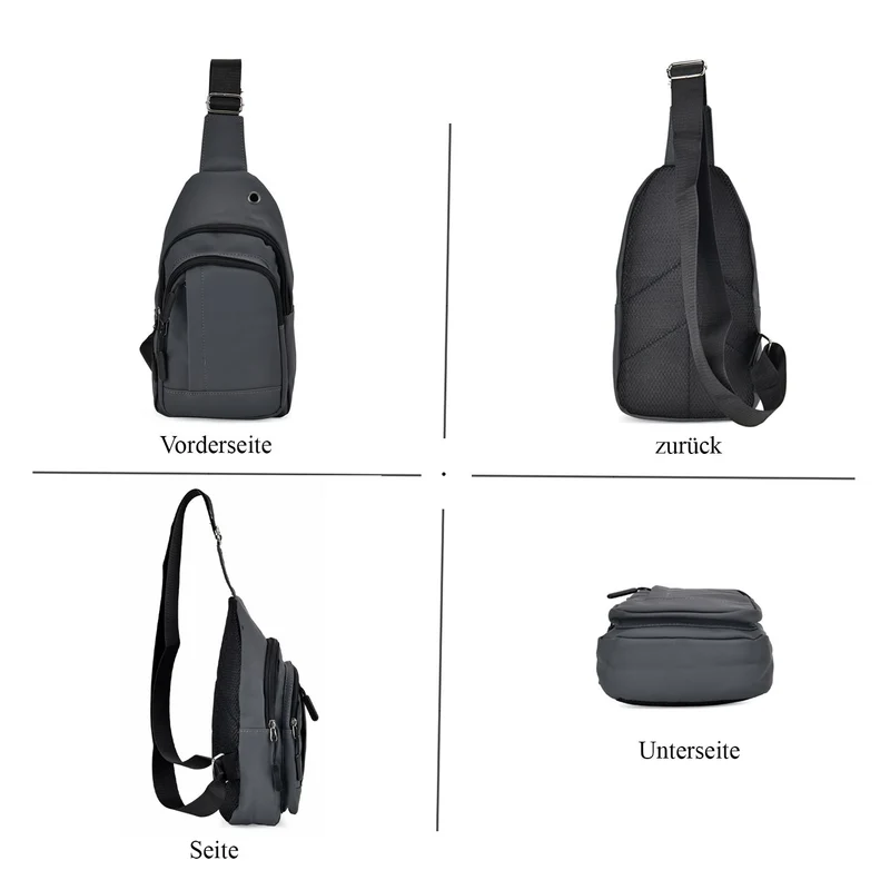 RFID Nylon-Slingbag mit Kopfhöreröffnung, 17x8x30,5 cm, Maße: 17x8x30,5 cm, Blau