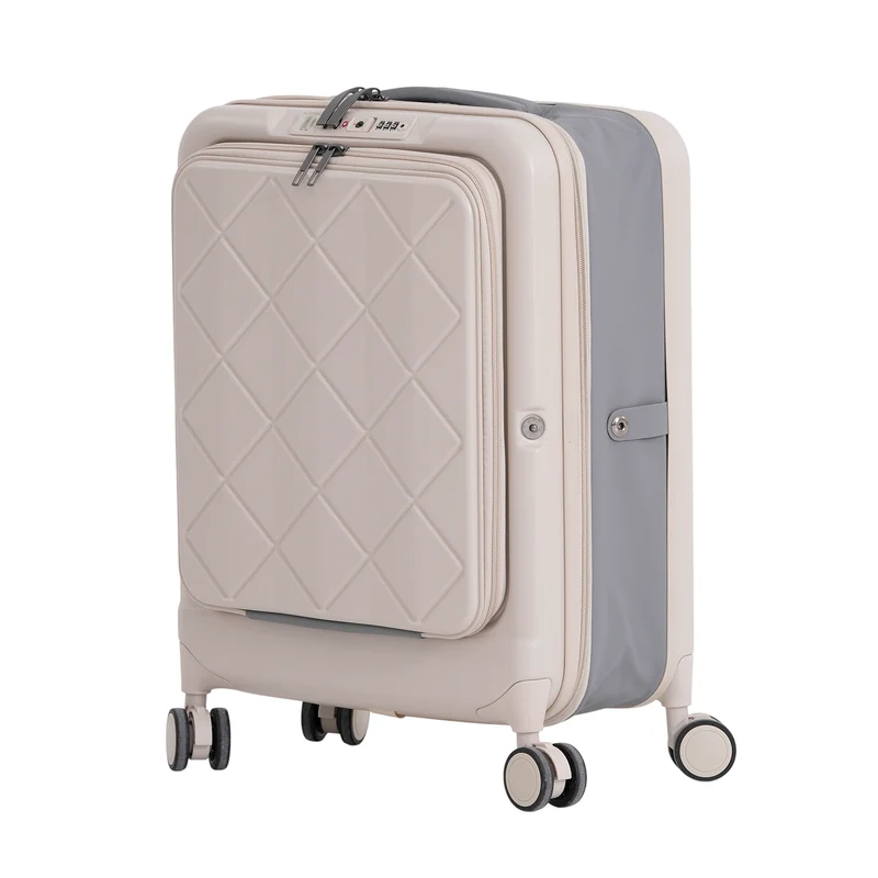 Hartschalen-Handgepäckkoffer, 20 Zoll, Polycarbonat-Schale, 4 Rollen, Teleskopgriff, Polyester-Innenfutter, Grau