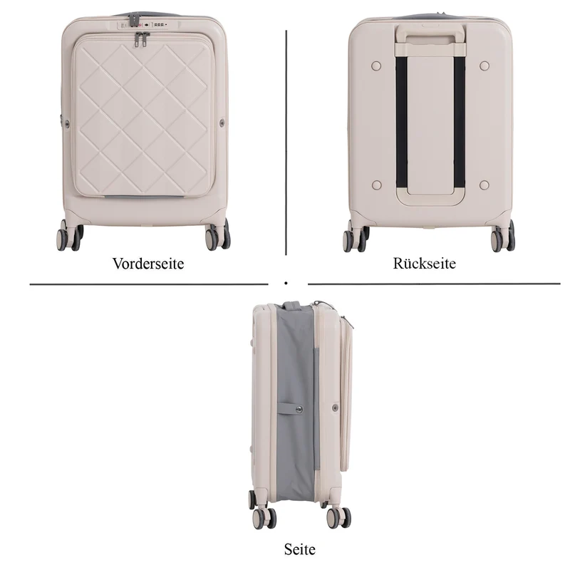 Hartschalen-Handgepäckkoffer, 20 Zoll, Polycarbonat-Schale, 4 Rollen, Teleskopgriff, Polyester-Innenfutter, Grau
