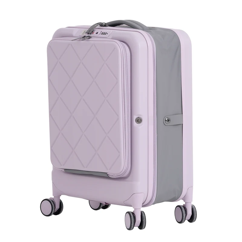 Hartschalen-Handgepäckkoffer, 20 Zoll, Polycarbonat-Schale, 4 Rollen, Teleskopgriff, Polyester-Innenfutter, Grau