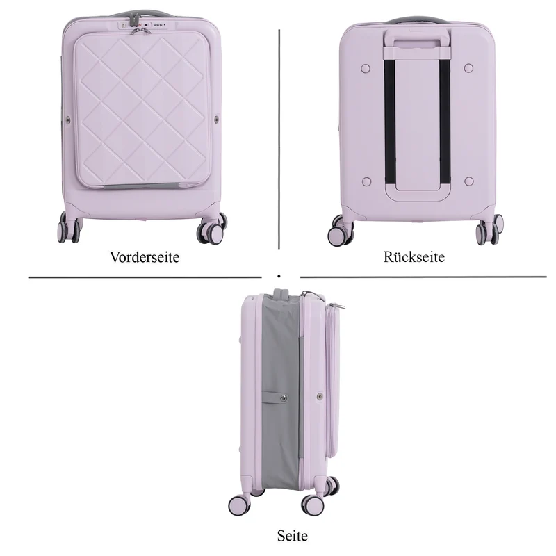 Hartschalen-Handgepäckkoffer, 20 Zoll, Polycarbonat-Schale, 4 Rollen, Teleskopgriff, Polyester-Innenfutter, Grau