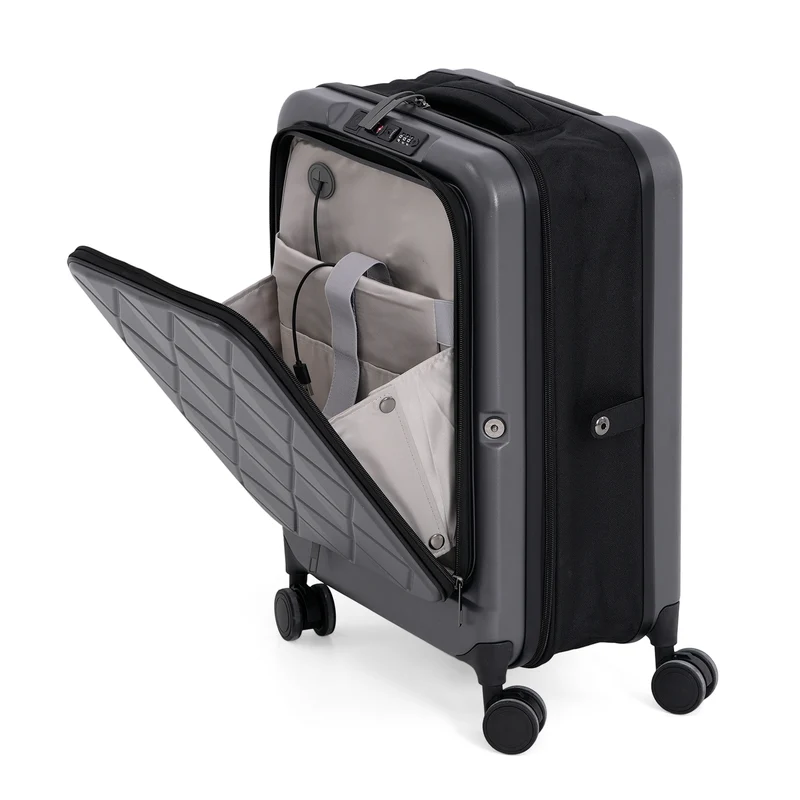 Hartschalen-Handgepäckkoffer, 20 Zoll, Polycarbonat-Schale, 4 Rollen, Teleskopgriff, Polyester-Innenfutter, Grau