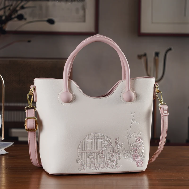 Kunstleder-Handtasche mit Tragegriffen und Umhängeriemen, florales Detail, Reißverschlussfächer, 30x22x11 cm, Gelb/Creme