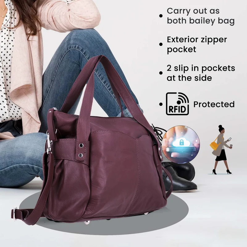 100% echte Leder Handtasche RFID Schutz, 43x28x7,5 cm, Braun