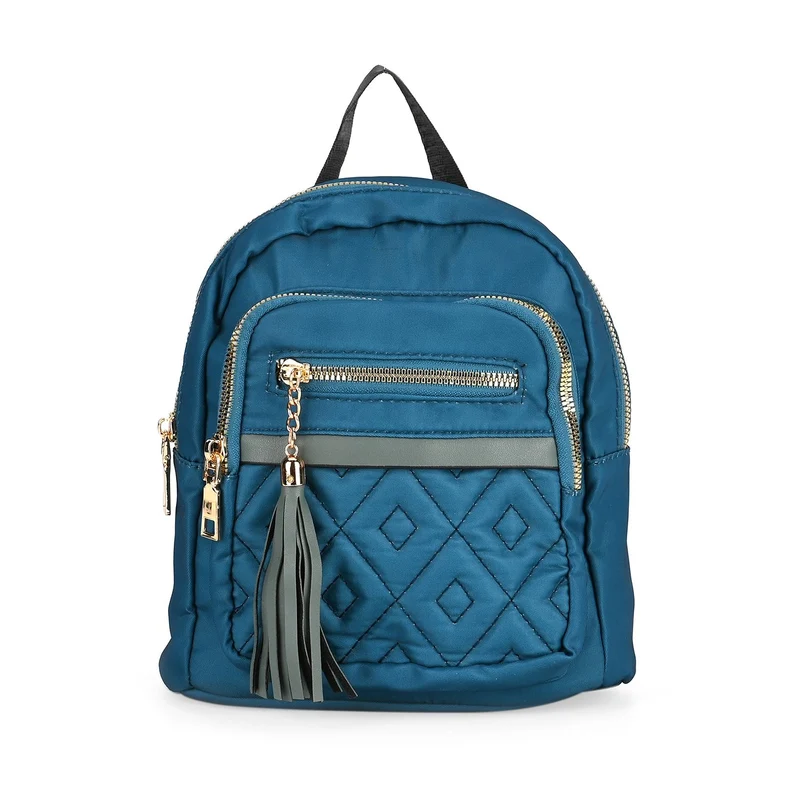 Moderner Rucksack in Steppoptik - Leicht, mit 3 Reißverschlusstaschen und gepolsterten Schulterriemen, 18 x 9 x 24 cm, Khaki