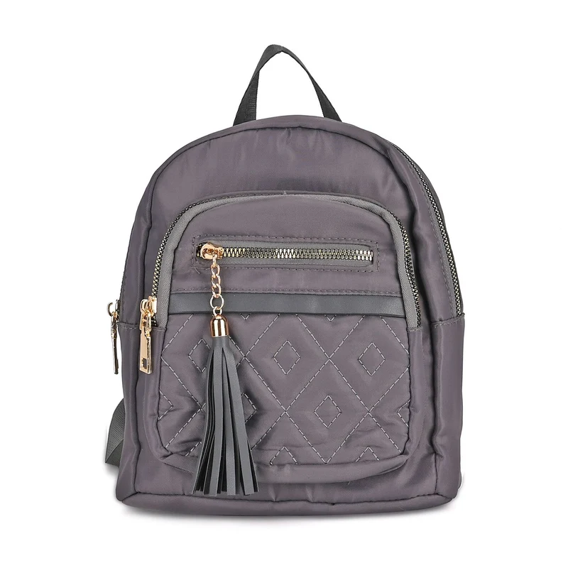 Moderner Rucksack in Steppoptik - Leicht, mit 3 Reißverschlusstaschen und gepolsterten Schulterriemen, 18 x 9 x 24 cm, Khaki