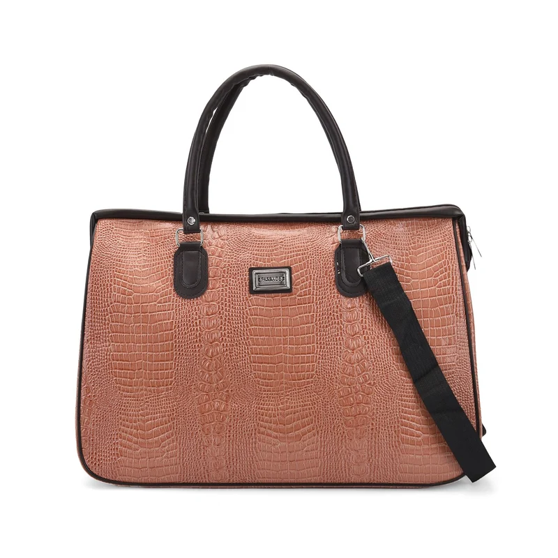 PASSAGE Reisetasche aus Semi-PU-Leder - Krokodilleder-Optik, Doppelreißverschluss, 45,72 x 22,23 x 33,02 cm, Senfgelb
