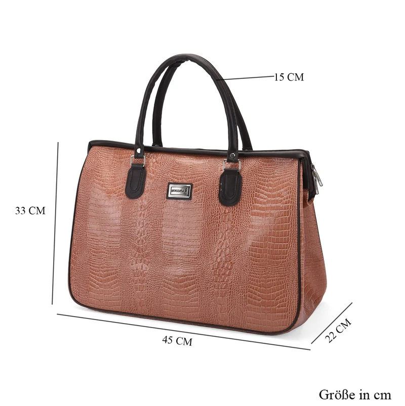 PASSAGE Reisetasche aus Semi-PU-Leder - Krokodilleder-Optik, Doppelreißverschluss, 45,72 x 22,23 x 33,02 cm, Senfgelb