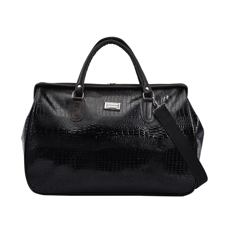 PASSAGE Reisetasche aus Semi-PU-Leder - Krokodilleder-Optik, Doppelreißverschluss, 45,72 x 22,23 x 33,02 cm, Senfgelb