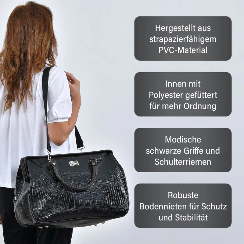 PASSAGE Reisetasche aus Semi-PU-Leder - Krokodilleder-Optik, Doppelreißverschluss, 45,72 x 22,23 x 33,02 cm, Senfgelb