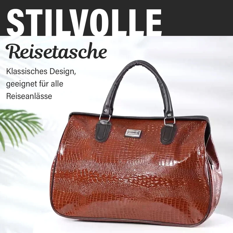 PASSAGE Reisetasche aus Semi-PU-Leder - Krokodilleder-Optik, Doppelreißverschluss, 45,72 x 22,23 x 33,02 cm, Senfgelb