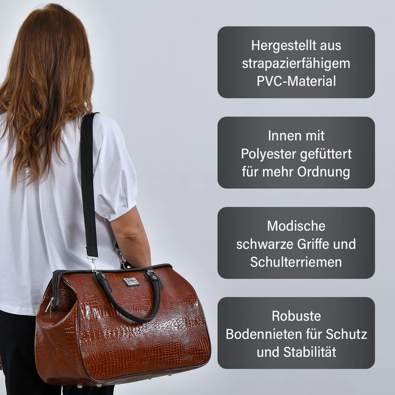 PASSAGE Reisetasche aus Semi-PU-Leder - Krokodilleder-Optik, Doppelreißverschluss, 45,72 x 22,23 x 33,02 cm, Senfgelb