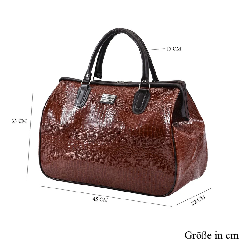 PASSAGE Reisetasche aus Semi-PU-Leder - Krokodilleder-Optik, Doppelreißverschluss, 45,72 x 22,23 x 33,02 cm, Senfgelb