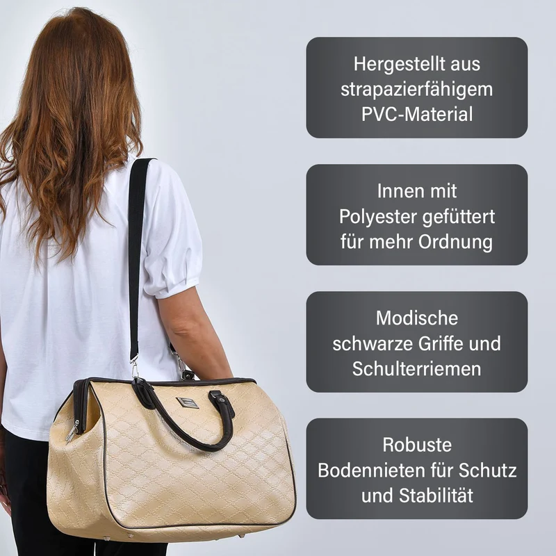 PASSAGE Reisetasche aus Semi-PU-Leder - Krokodilleder-Optik, Doppelreißverschluss, 45,72 x 22,23 x 33,02 cm, Senfgelb