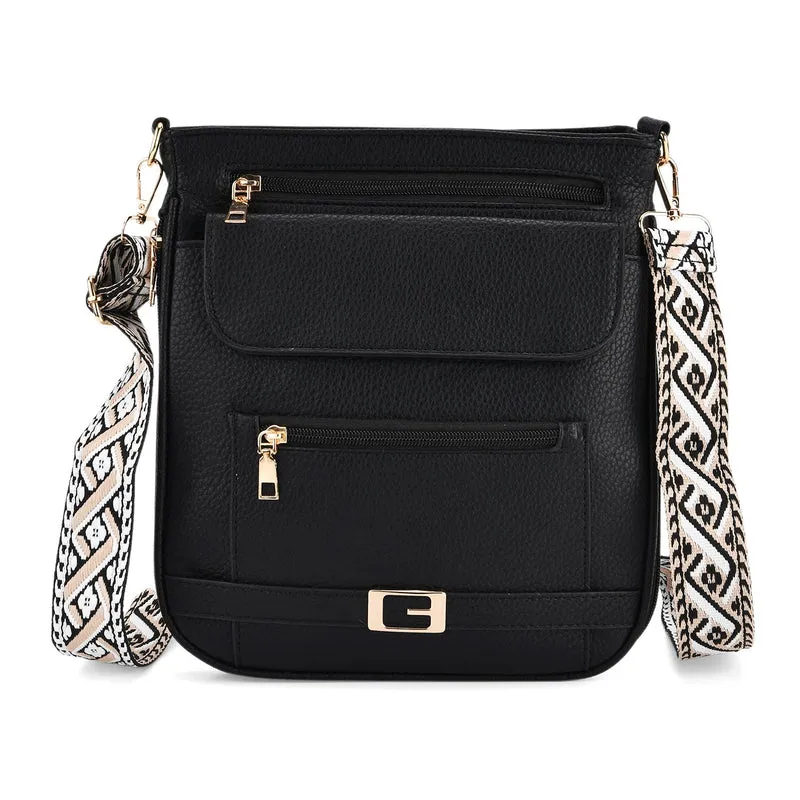 Crossbody-Tasche mit gewebtem Schulterriemen und Reißverschlussfächern, 24x28 cm, Tomatenrot