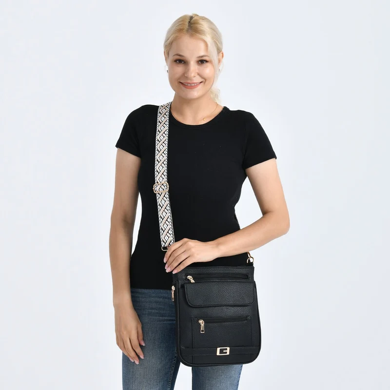 Crossbody-Tasche mit gewebtem Schulterriemen und Reißverschlussfächern, 24x28 cm, Tomatenrot