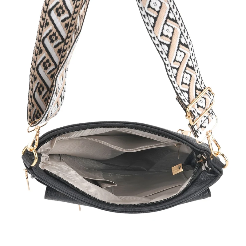 Crossbody-Tasche mit gewebtem Schulterriemen und Reißverschlussfächern, 24x28 cm, Tomatenrot