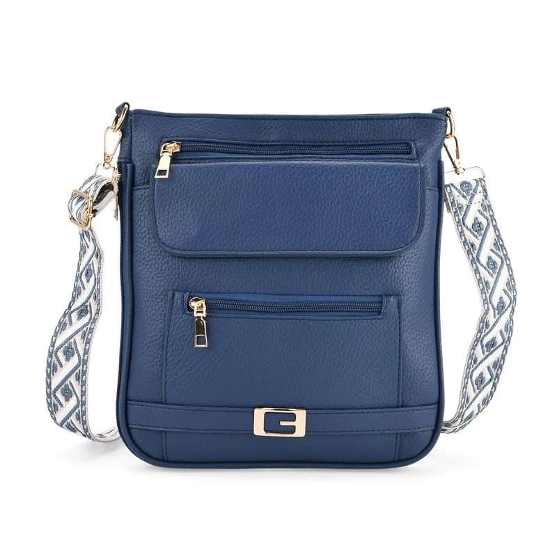 Crossbody-Tasche mit gewebtem Schulterriemen und Reißverschlussfächern, 24x28 cm, Tomatenrot
